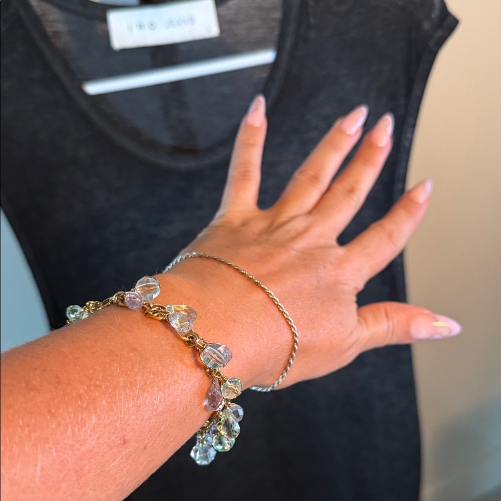 Cookie Lee Dangling Bangle Bracelet Clear Pastel Blue stones Stainless Soft Girl